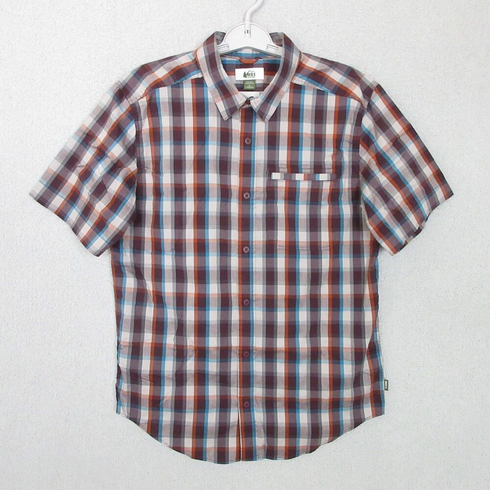 REI Co-op Shirt Mens S Short Sleeve Plaid Button Front Cotton Blend Outdoor